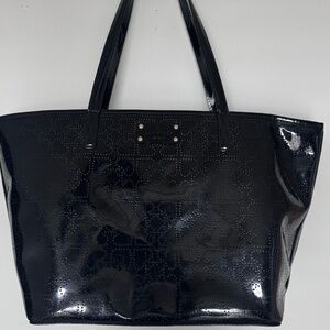 Kate Spade Harmony Heart Perforated Black Faux Patent Leather PVC Tote Bag